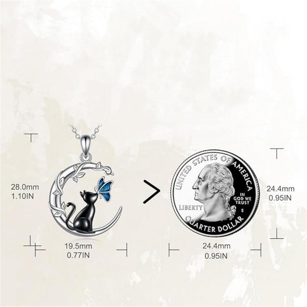 Luxus Damen Kristallstein Mond Katze Schmetterling Anhänger Halskette Vintage Silber Hochzeits Schmuck Für Frauen