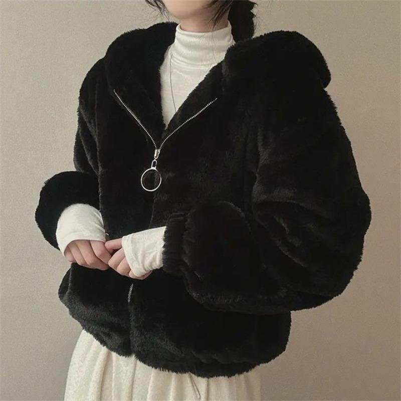 Kapuzenjacke mit lockerem Abschnitt für Damen, lässig, für Herbst und Winter, gepolstert, verdickter Reißverschluss, warmer Pullover