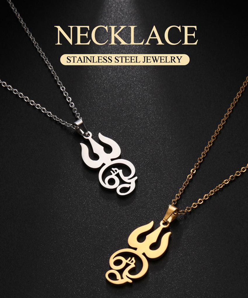 Dawapara Indien Tamil Om Symbol mit Dreizack Anhänger Edelstahl Halskette Om Shiva Symbol Yoga Vintage Talisman Schmuck