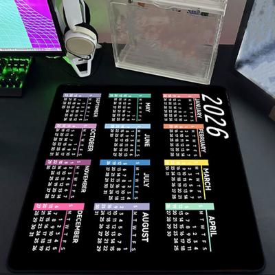 2026 Kalender Mauspad Rechteckig Wasserdicht Zuhause Büro Gaming Computer Laptop Mauspad Schreibtischunterlage mit Rutschfester Gummiunterlage PC Zubehör