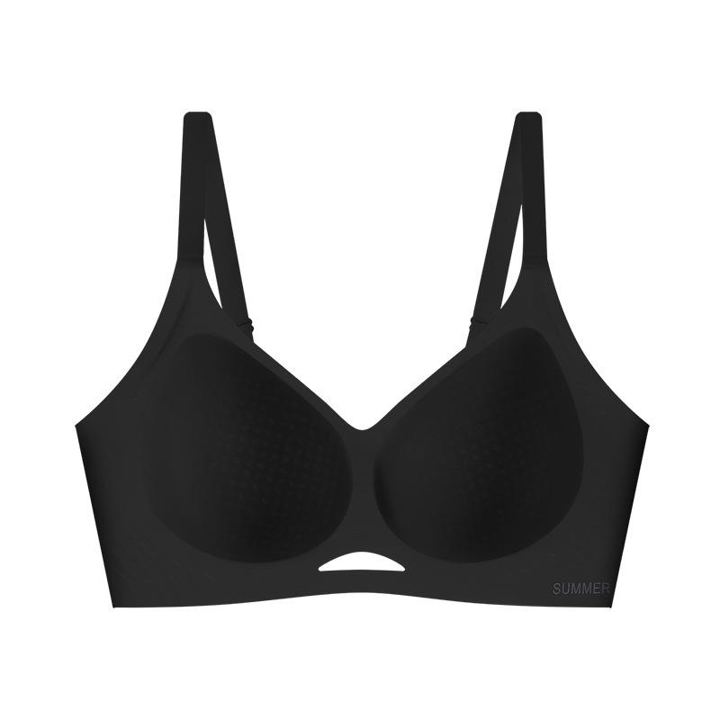 

Женское нижнее белье для большой груди показывает маленькую грудь, летний бесшовный тонкий бюстгальтер, регулируемый бюстгальтер большого размера против отвисания 5XL (180-97.5 kg) чёрный