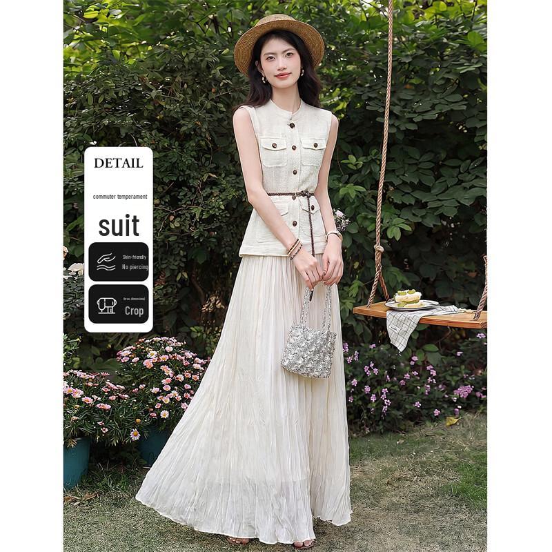 Elegant Sleeveless Shirt & A-line Skirt Set