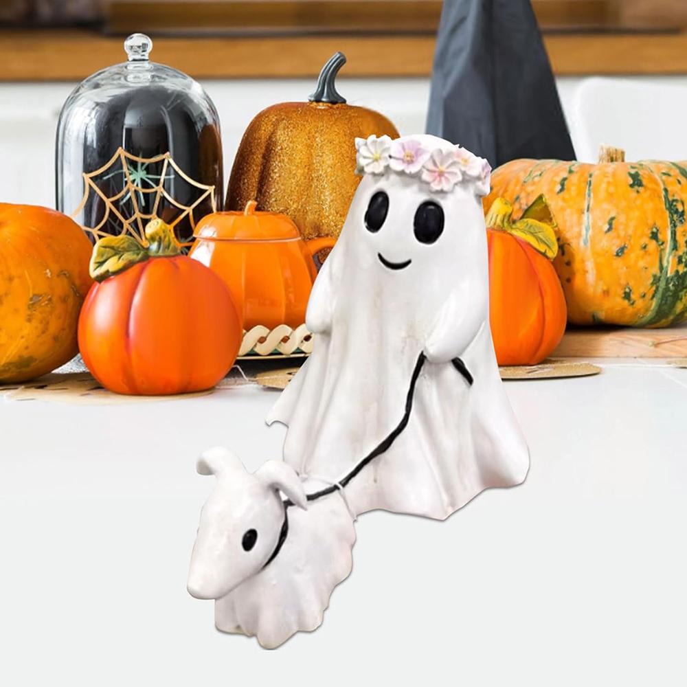 1× Cute Ghost Walking Dog Statue For Dining Table ,Office, Halloween Decoration