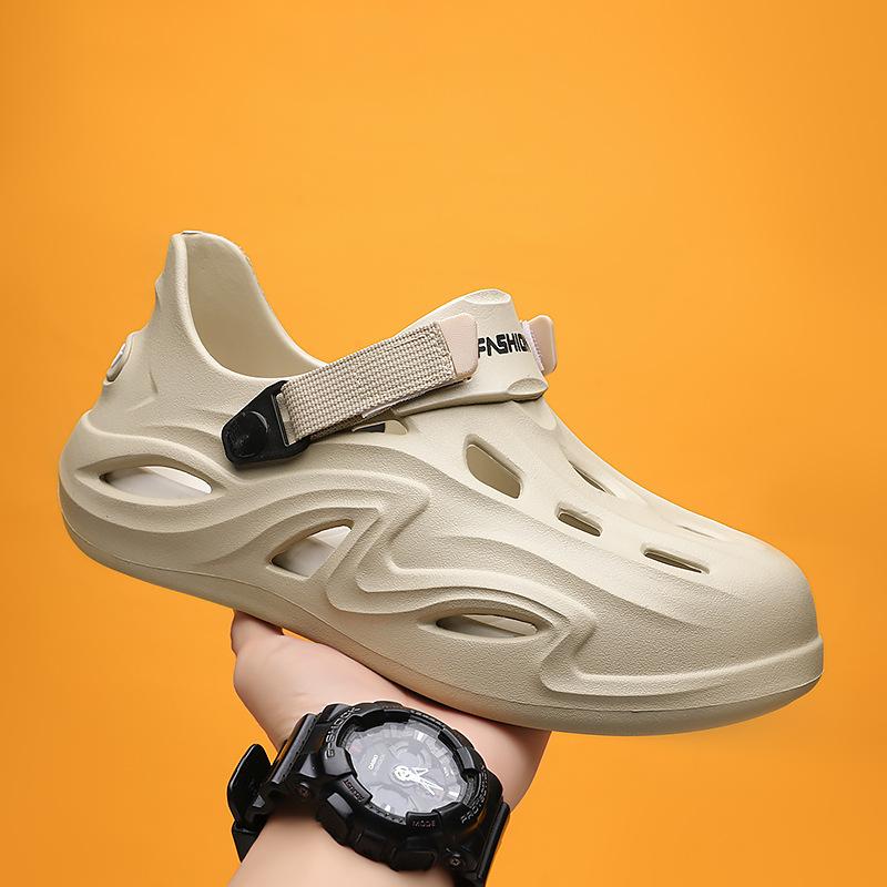 Sandale de plajă Senzație de călcat pe rahat Îmbrăcăminte de cuplu Papuci anti-alunecare Geantă sport și Culoare solidă Pantofi cu găuri pentru bărbați