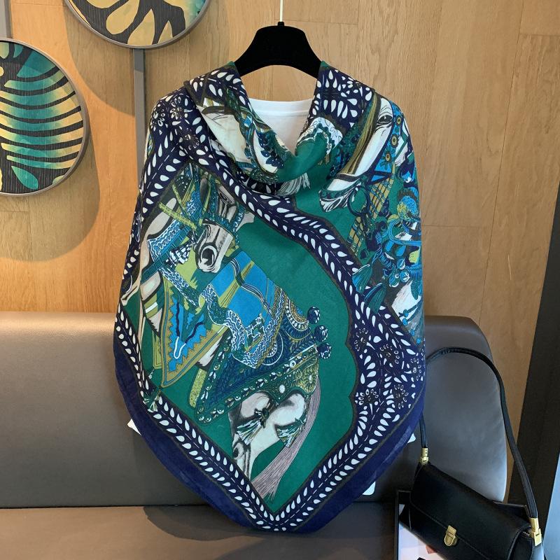 Retro 130 Large Square Scarf Summer Air-Conditioned Room Shawl Sunscreen Silk Scarf Versatile Fashion Shading Scarf Square Shawl