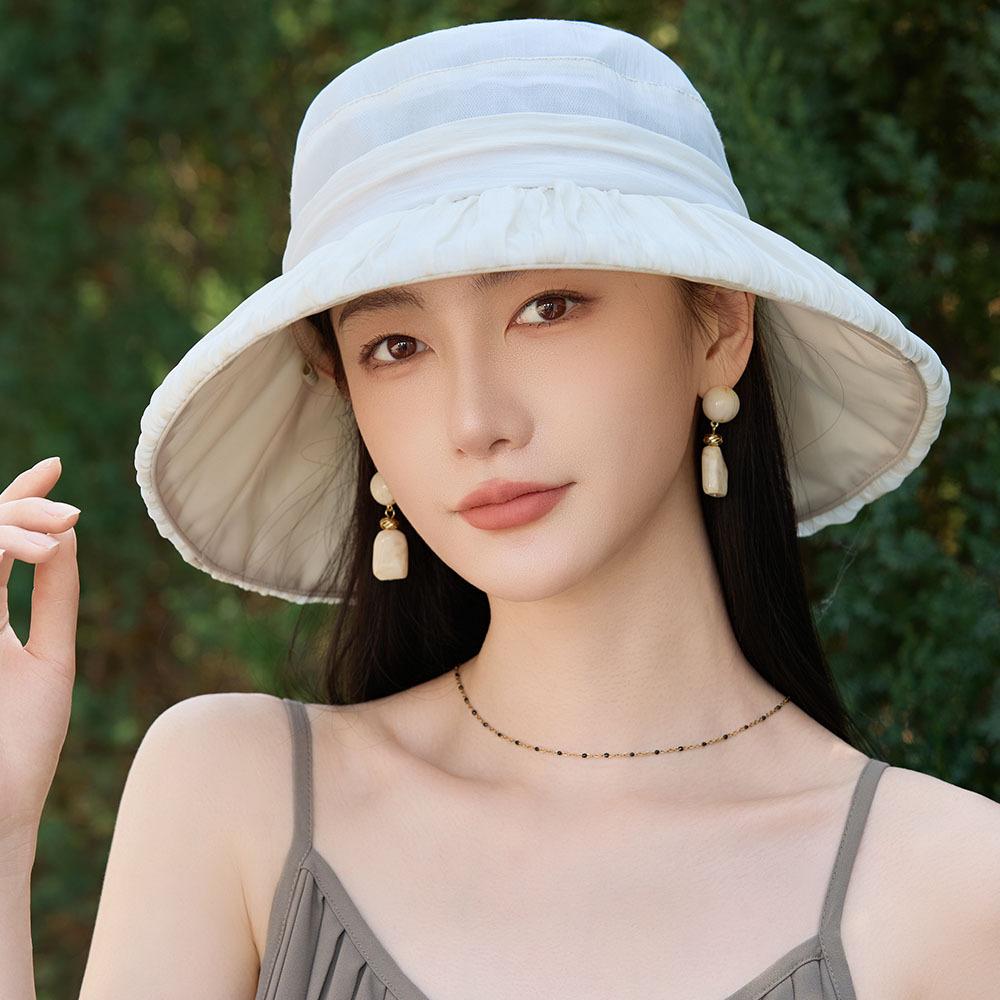 Summer light luxury thin mesh visor versatile outdoor bow bucket hat small eaves sunscreen hat