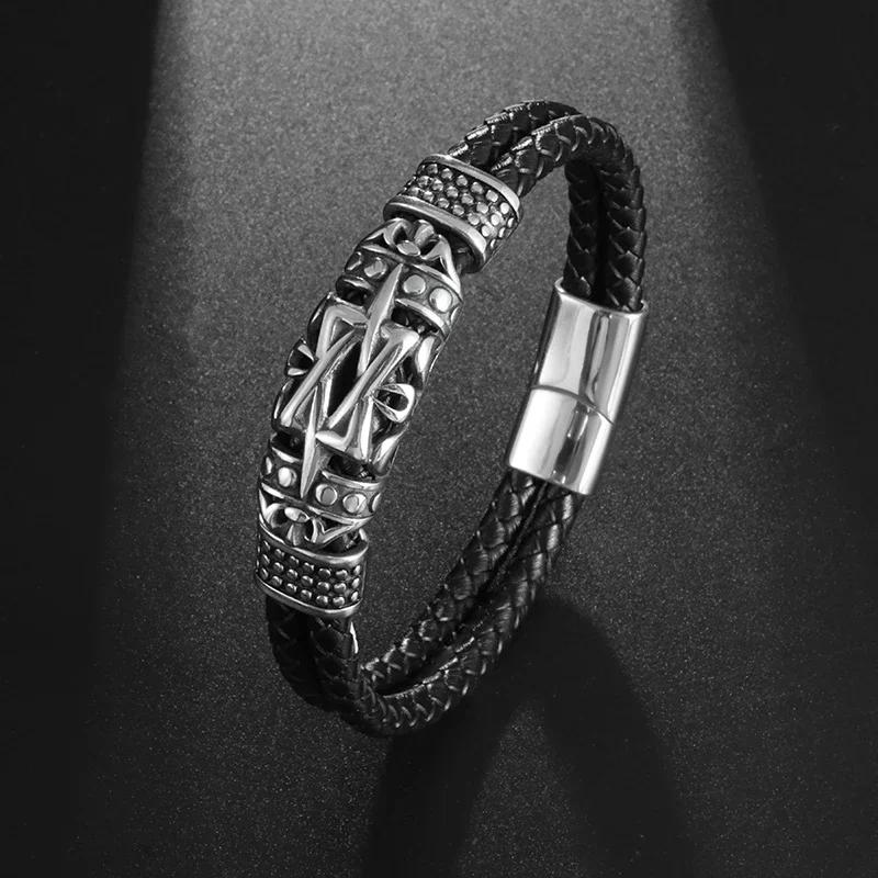 Mens Womens Couple Metal Infinity Sign Leather Bracelet Magnetic Closure Charm Bracelet Leather Wristband Casual Jewelry