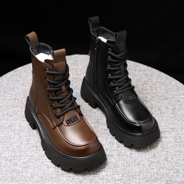 Kožené a kožešinové integrované sněhule pro ženy Zimní vlněné boty pro ženy Retro teplé bavlněné boty se silnou podrážkou s plyšovými a silnými bavlněnými botami