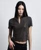 Aejeuyua Mesh Mandarin Collar Top Charcoal