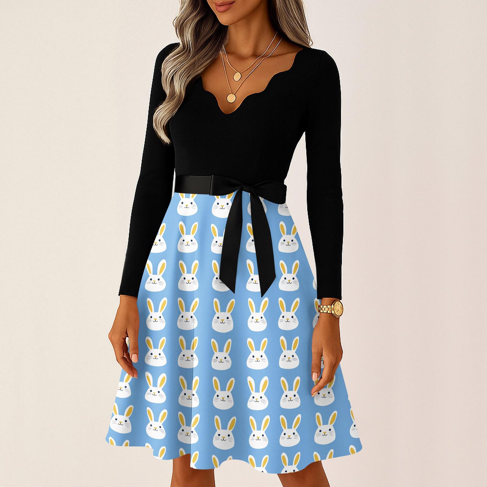 

Жіноча повсякденна модна сукня ретро з V-подібним вирізом та довгими рукавами з ретро-різдвяним принтом XXXXXL синій