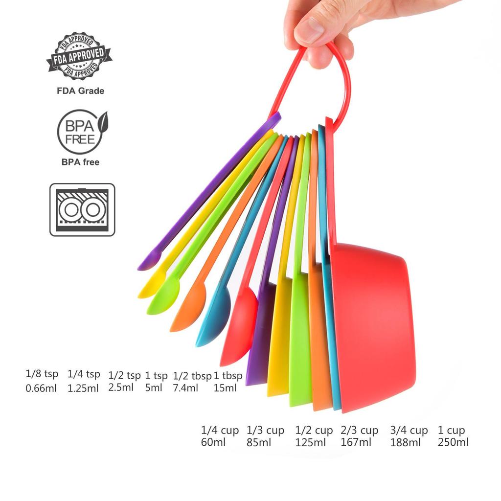 12-Piece Colored Plastic Measuring Cup & Spoon Set for Baking