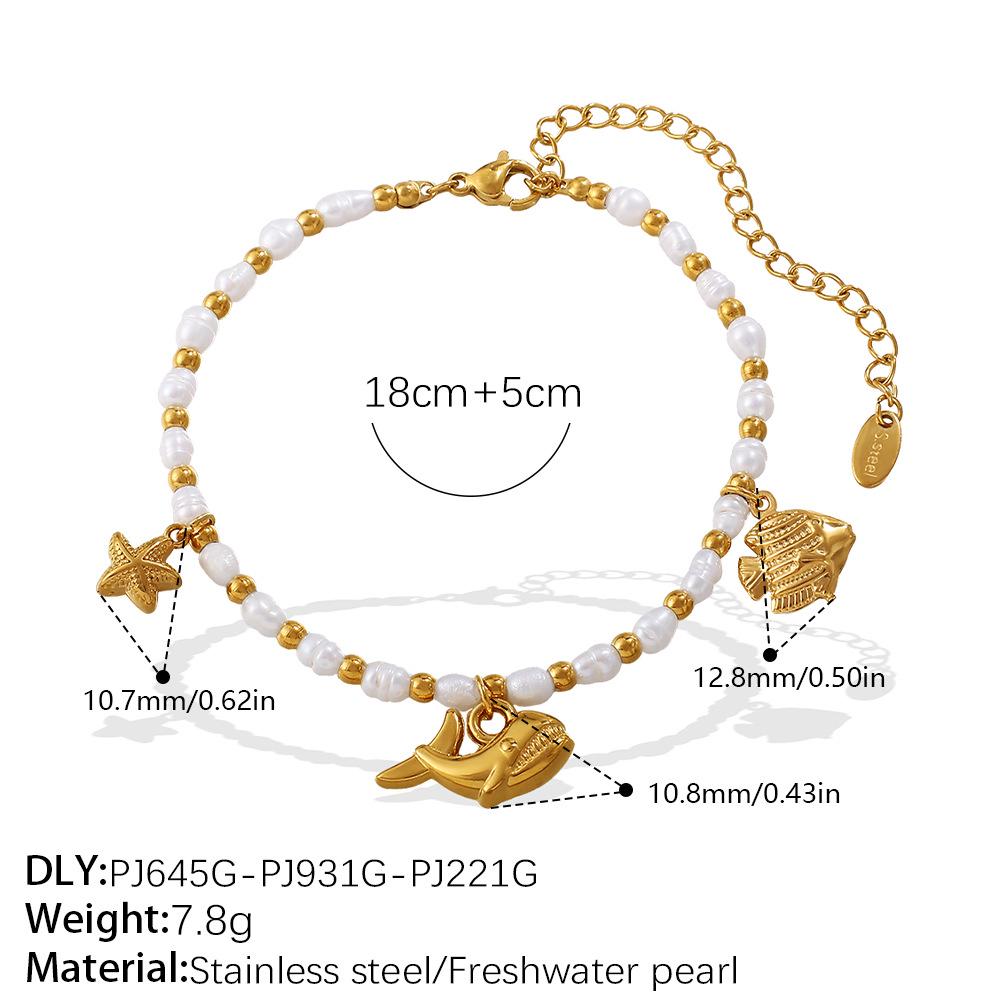 Light Luxury Starfish & Turtle Freshwater Pearl Bracelet In European & American Ocean Style