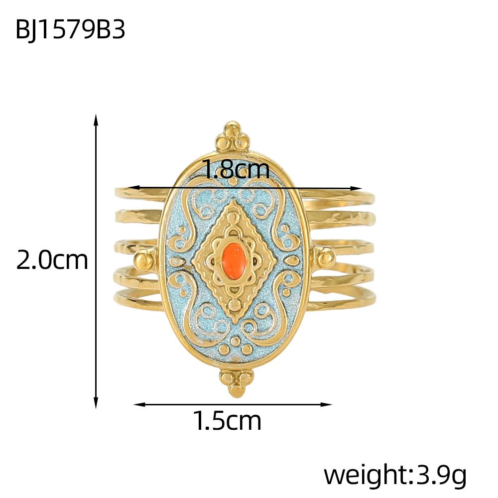 CARLIDANA Vintage Style colorful Natural Stone Open Adjustable Ring Stainless Steel Geometry Female Rings Jewelry Party Gift
