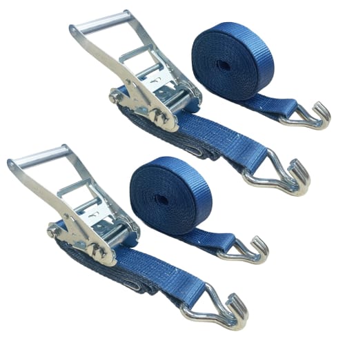 HELIX Lashing Belts, Set of 2, Ratchet Type, 50mm Wide, 1m Fixed Side, 5m Winding Side, 5000kg Breaking Load, J-Type 5T Hook, Secures Load, Japanese I