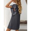 Summer Women's Contrasting Twisted Ruffle Solid Color Sleeves Mid Length Dress