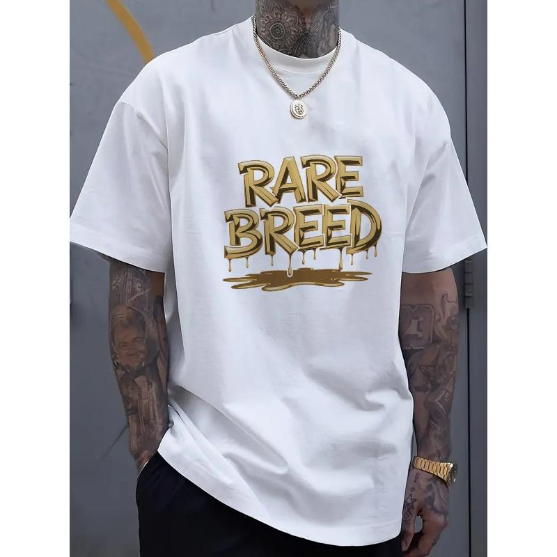 Europäische Größen Oversized Schwarzes T-Shirt für Herren mit Goldenem Rare Breed Drip Print - Streetwear Sommer Essential, Atmungsaktives Kurzarm-T-Shirt,