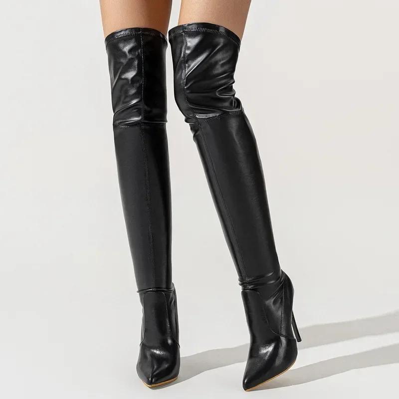 Women Sexy Stretch PU Over The Knee Boots Lady High Thin Heel Long Boots Office Nightclub Party Wedding Banquet Botas De Mujer