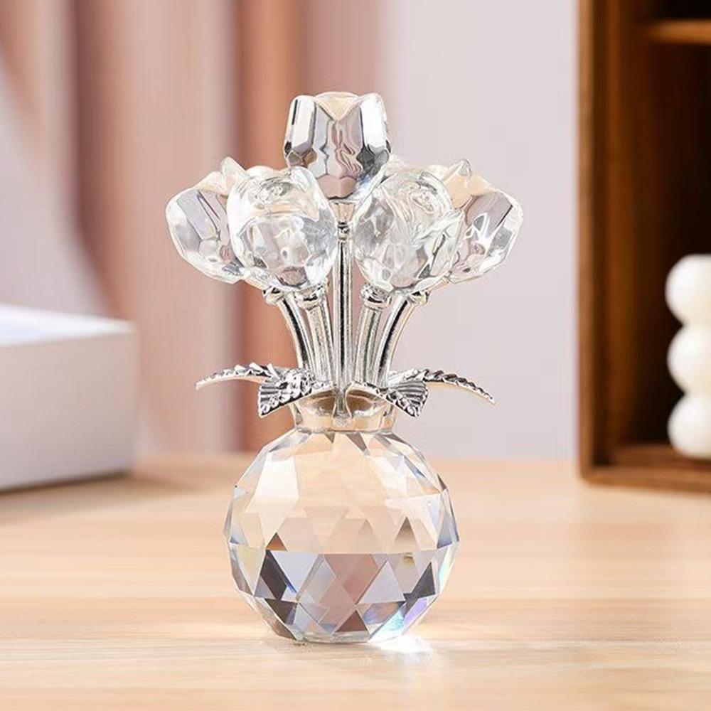 Crystal Rose Sculpture Reflect Handmade Rose Bouquet Ornaments Colorful Small Desktop Floral Decorations Valentine's Day