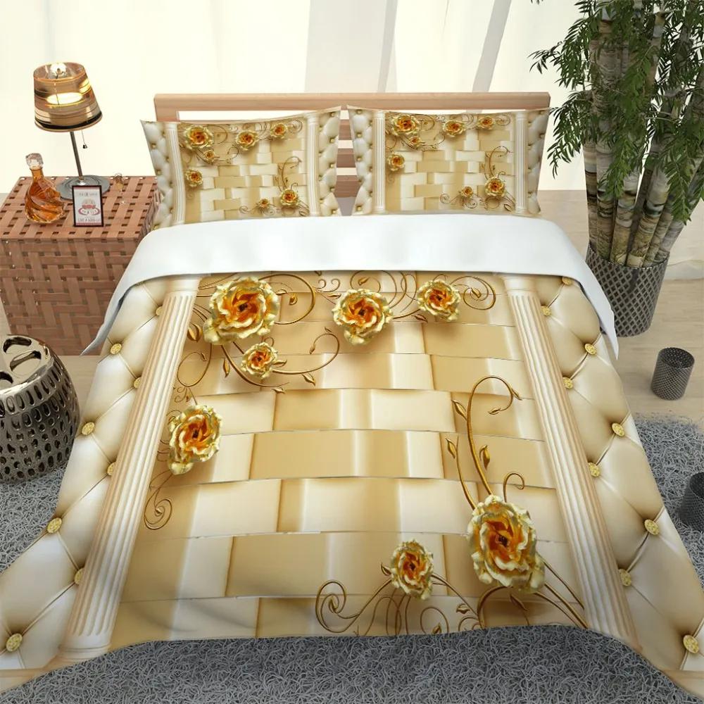 3D Angel Bedding Collection Golden Luxury Bedclothes European Pattern Duvet Cover Retro Chain Comforter Cover 3 Piece For Girls Boys
