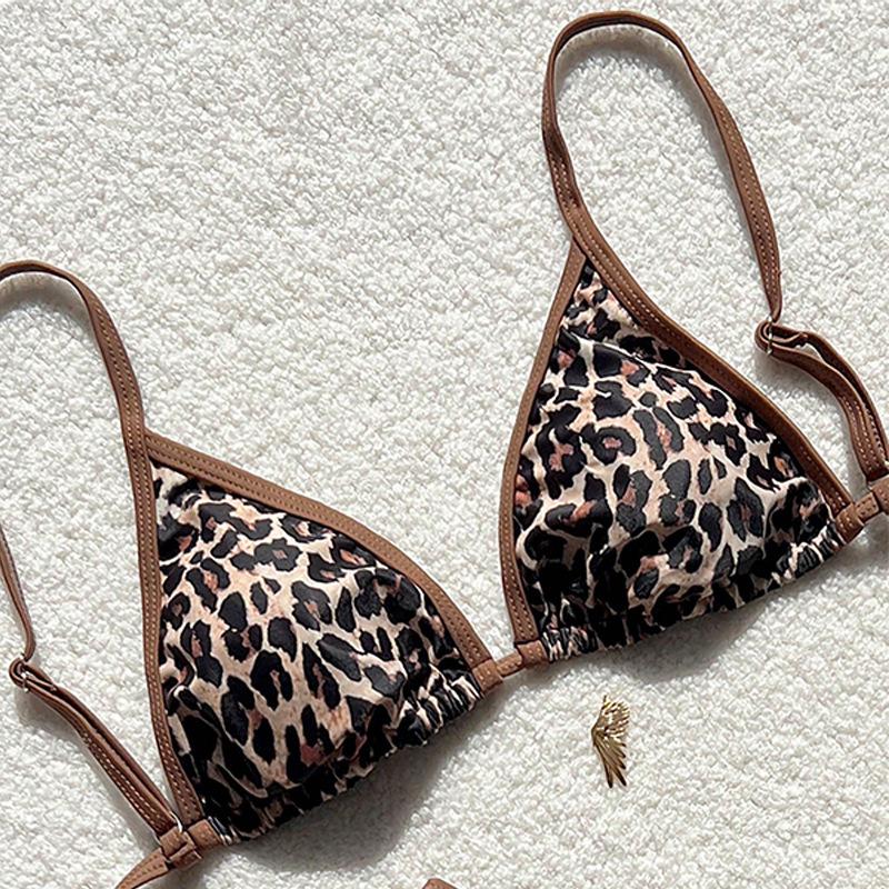 Leopard Print Lace-up Bikini 2025: European & American High-End Women's Beach Swimwear