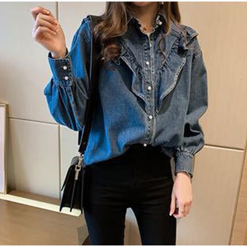 Women's Denim Shirt Loose Double Pocket Long Sleeved Versatile Casual Coat Shirt Women Fashion Jean Jackets Spring Autumn Trend 2025