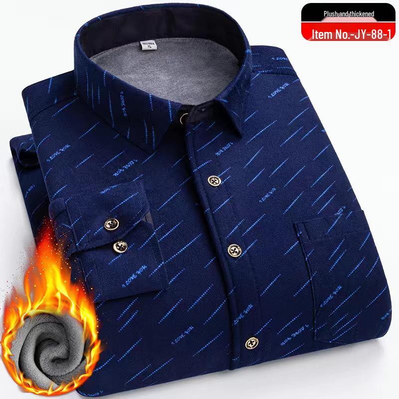 Men's Winter Fleece-Lined Plaid Shirt - Warm, Long-Sleeved Business Casual for Middle-Aged & Elderly, Plus Size Available