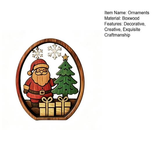 Desktop Standing Xmas Ornaments 3Pcs Christmas Santa Claus And Tree Ornaments, Wooden Oval Table Tiered Tray Holiday Displays Centerpiece, Solid Wood