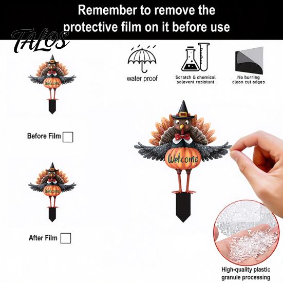 Fall Festival Garden Ornaments Thanksgiving Turkey Stake, Wizard Hat with Pumpkin Lawn Ornament, Outdoor Decorations for Waterproof Acrylic