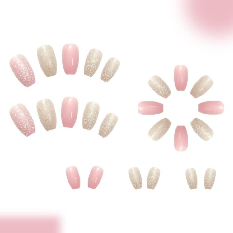 Pack of 24 Press On Nail Pink Color Flash Glitters Artificial Nail Comfort Fit for Long Term Use Fashion Accessory