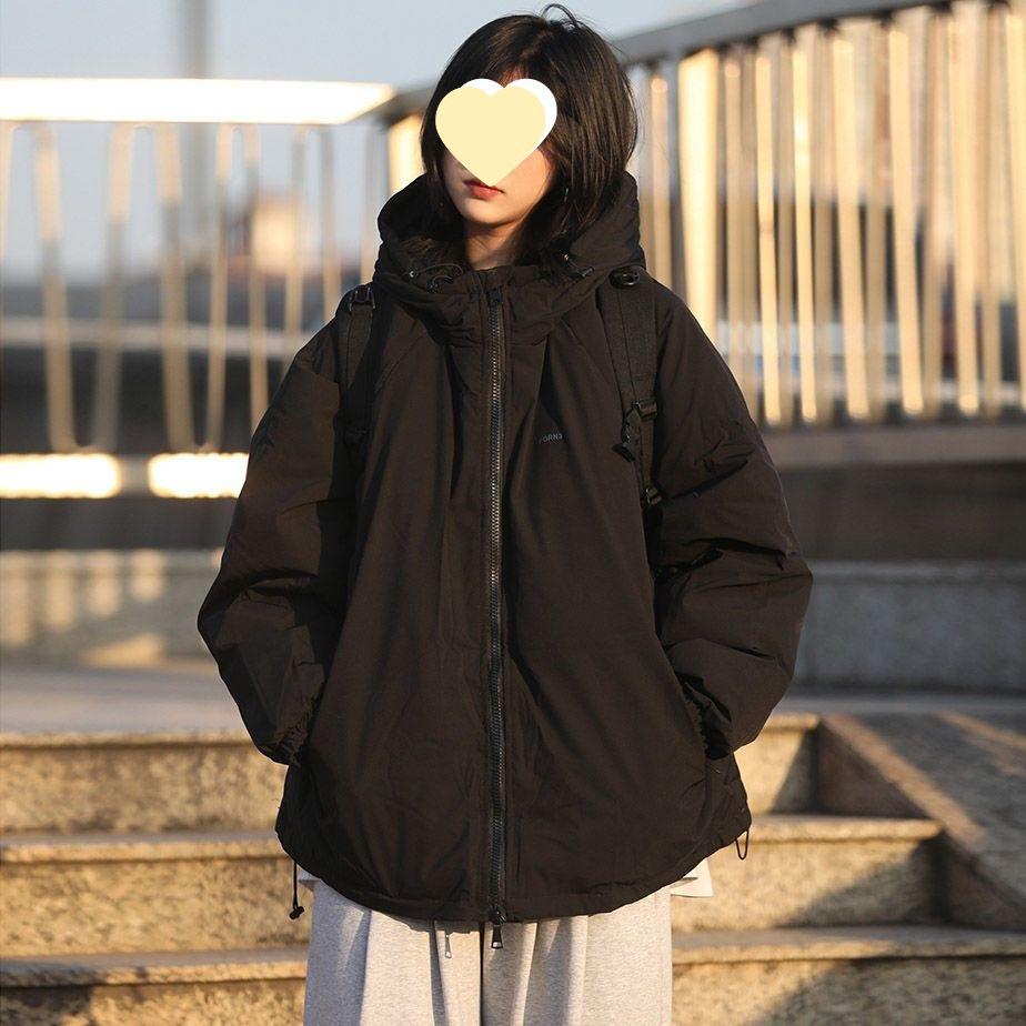 Women's Thickened Fleece-Lined Cotton Jacket, Japanese Academy Style, Unisex Warm Hooded Winter Coat