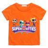 SuperKitties Cartoon Printed Summer Girls' Short Sleeves 2025 New Children's Casual Top