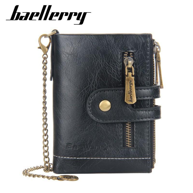 New Men's Short Wallet European American Retro Multi Slot Double Zipper Coin Purse