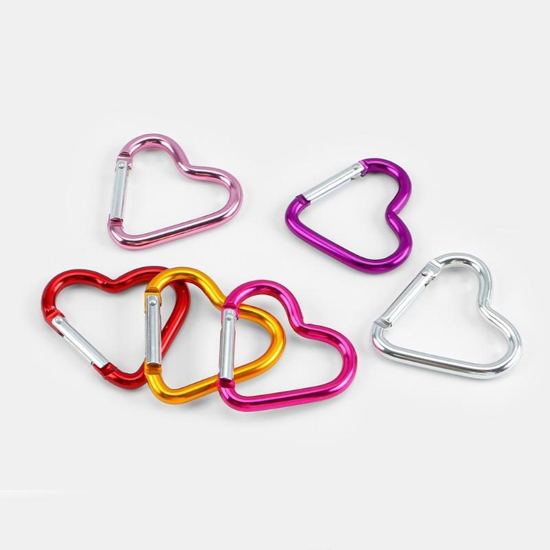 Pack of 10 Heart Shaped Metal Carabiner Keychain Accessory Portable for Outdoor Climbing and Camping Keyring Hook