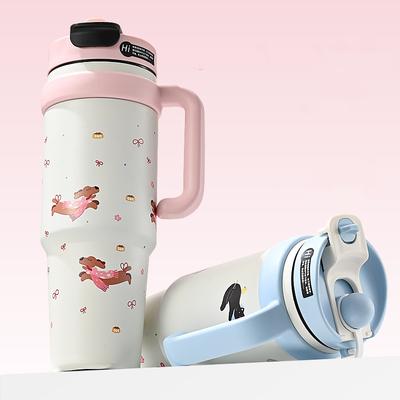 1pcs 1000ml/35oz Tumbler with Handle Pink WaterBottle Stainless Steel Thermal Portable Vacuum Insulated Girl Christmas Gifts Cup