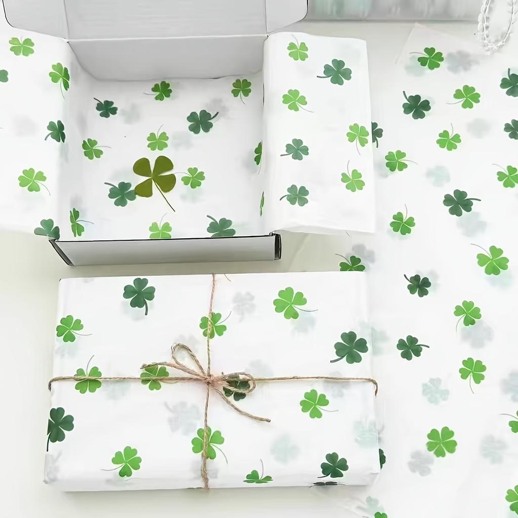 10/40 sheets Lucky Clover Patterned Thin Paper,Gift Wrapping Paper, Suitable for St. Patrick's Day, Weddings,Bouquet Wrapping