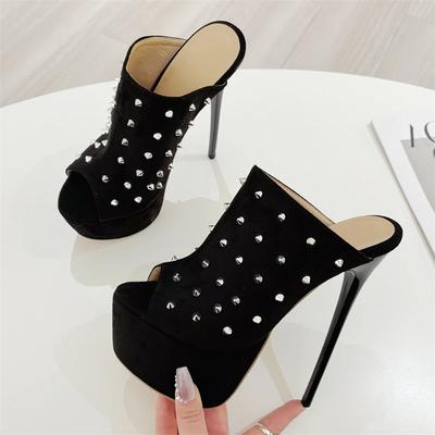 Fashion Luxury Women Sexy High Heels Summer Platform Woman's Shoes Design Style Rivet Peep Toe Party Female Shoes Brand Ultra High Heels