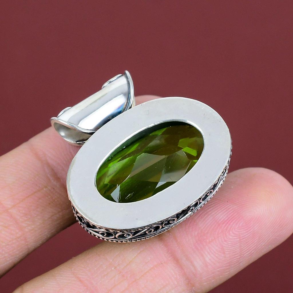 Faceted Peridot Pendant Real Gemstone Jewelry Vintage Handmade Pendant 925 Sterling Silver Pendant Very Pretty Peridot Jewelry Gifts For Mom