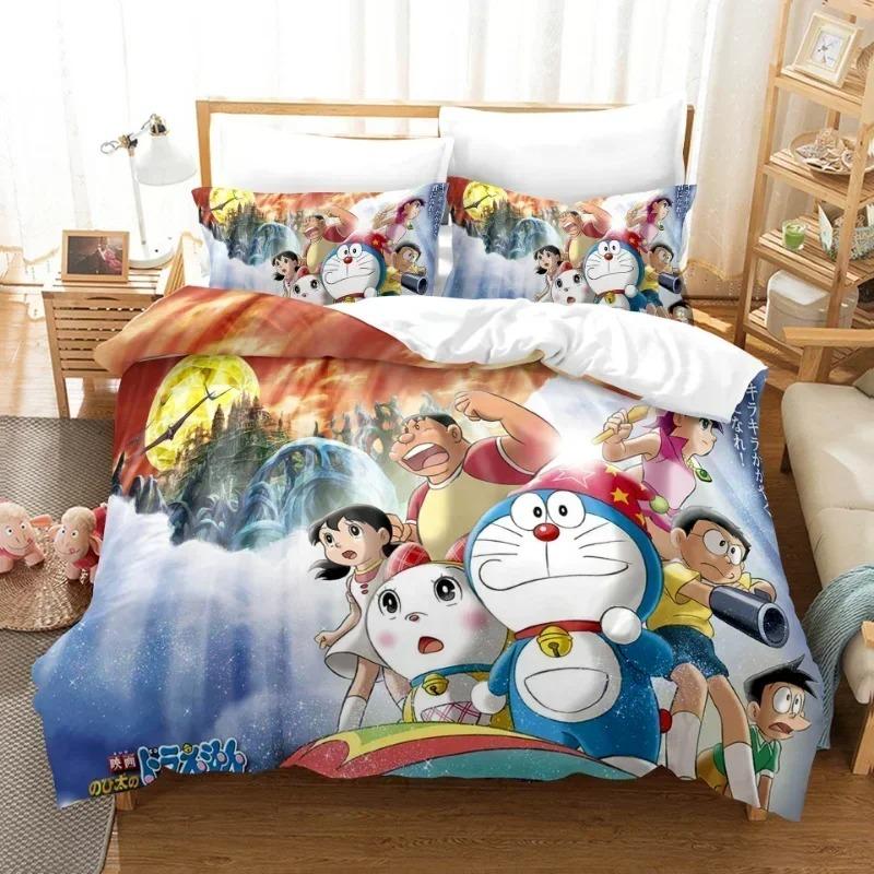 Cartoon Anime Duvet Cover Set D-Doraemons Bedding Set Baby Kids Boy Girl Student Bedroom Gift Single/Double/Queen Large Size