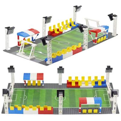 MOC Fußballfeld Szene Bausteine Set mit Mini-Figuren Grundplatte Sportplatz Puzzle Montage Steine