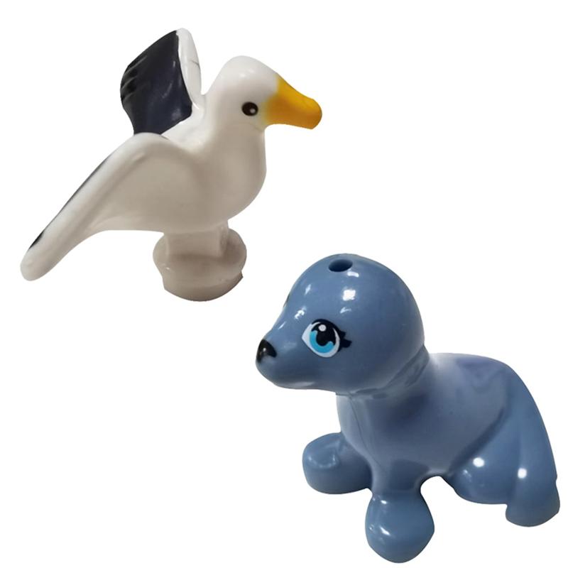MOC Tier Szene Bausteine Katzen Hunde Schafe Schweine Hühner Adler Papageien Delfin Zoo Rahmen Zubehör DIY Spielzeug Steine T14