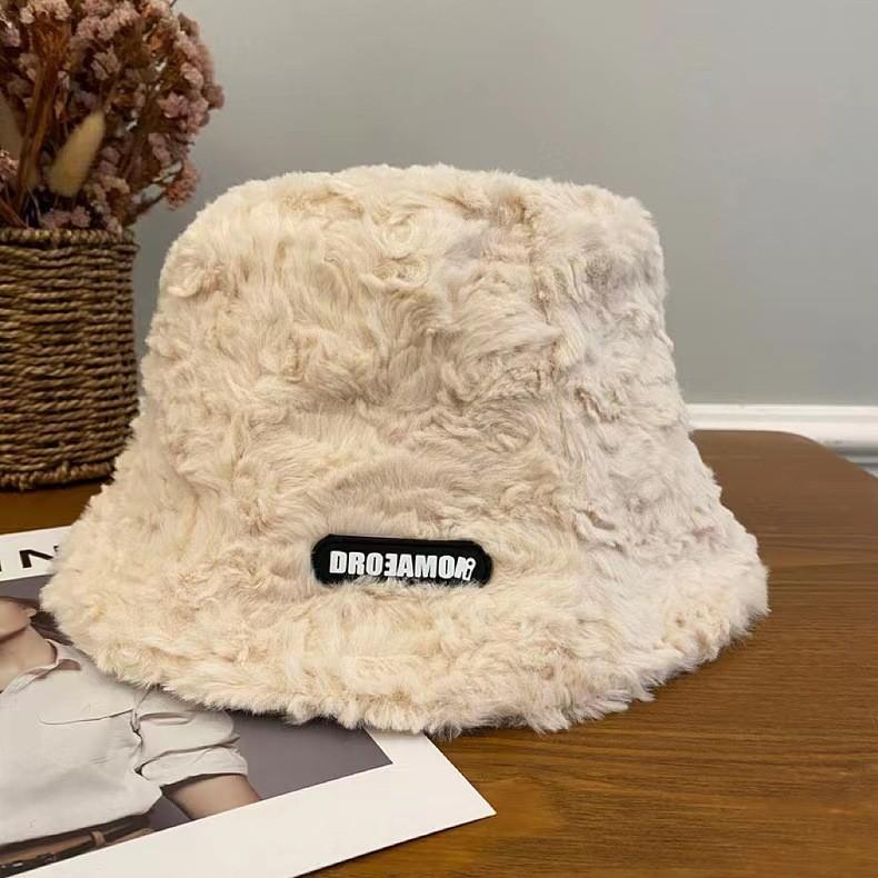 New autumn and winter hats popular bucket hats knitted hats plush thread hats versatile cute face small bucket hats