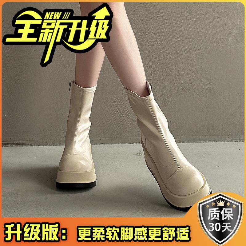 British style leather boots thick-soled round-toed Martin boots women's autumn fashion simple temperament Korean version of Internet celebrity short