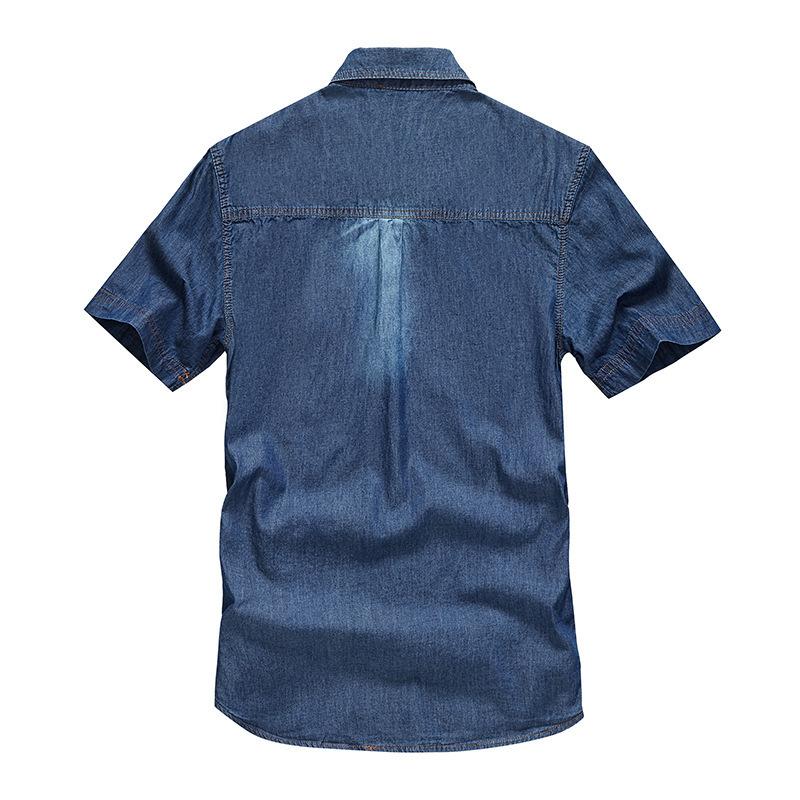 Summer Short-sleeved Shirt Multi-pocket Loose Large Size Casual Tooling Denim Shirt Men's Explosion