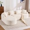 Sofá Modular Curvo – Chaise Longue Esquerda + 2 Lugares, em L, Capa de Veludo, Sem Montagem, para Sala de Estar, Apartamento e Escritório – Branco Off