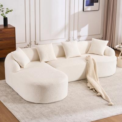 Sofá Modular Curvo – Chaise Longue Izquierda + Asiento de 2 Plazas, Forma de L, Funda de Chenilla, Sin Montaje, para Sala de Estar, Apartamento y Oficina – Blanco Crudo