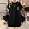 Men's Embroidered Chinese Style Round Neck Hoodie, Plus Size, Spring/Autumn Casual Top
