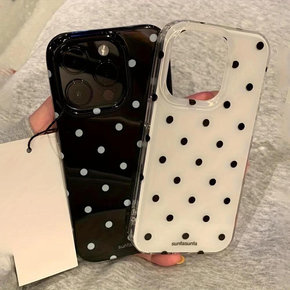 Minimalist Black and White Polka Dots Phone Case For For Iphone 17 16 1 14 13 12 11 Pro MAX XR XSMAX 7 8 Plus Y2K Shockproof Cover