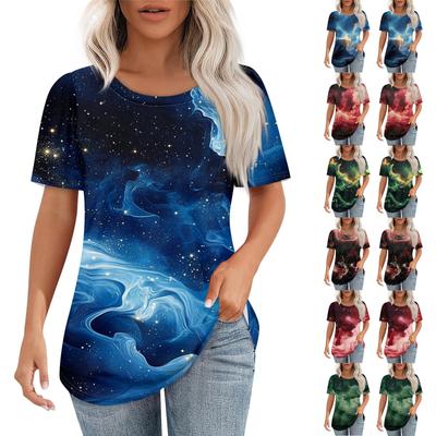 Damen Himmel Bedruckt Mode Lässig Rundhals Kurzarm T-Shirt Top