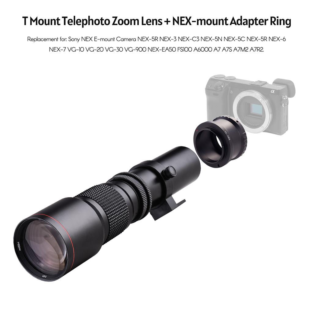 500mm F/8.0-32 Multi Coated Super Telephoto Lens Manual Zoom + T-Mount To NEX E-Mount Adapter Ring