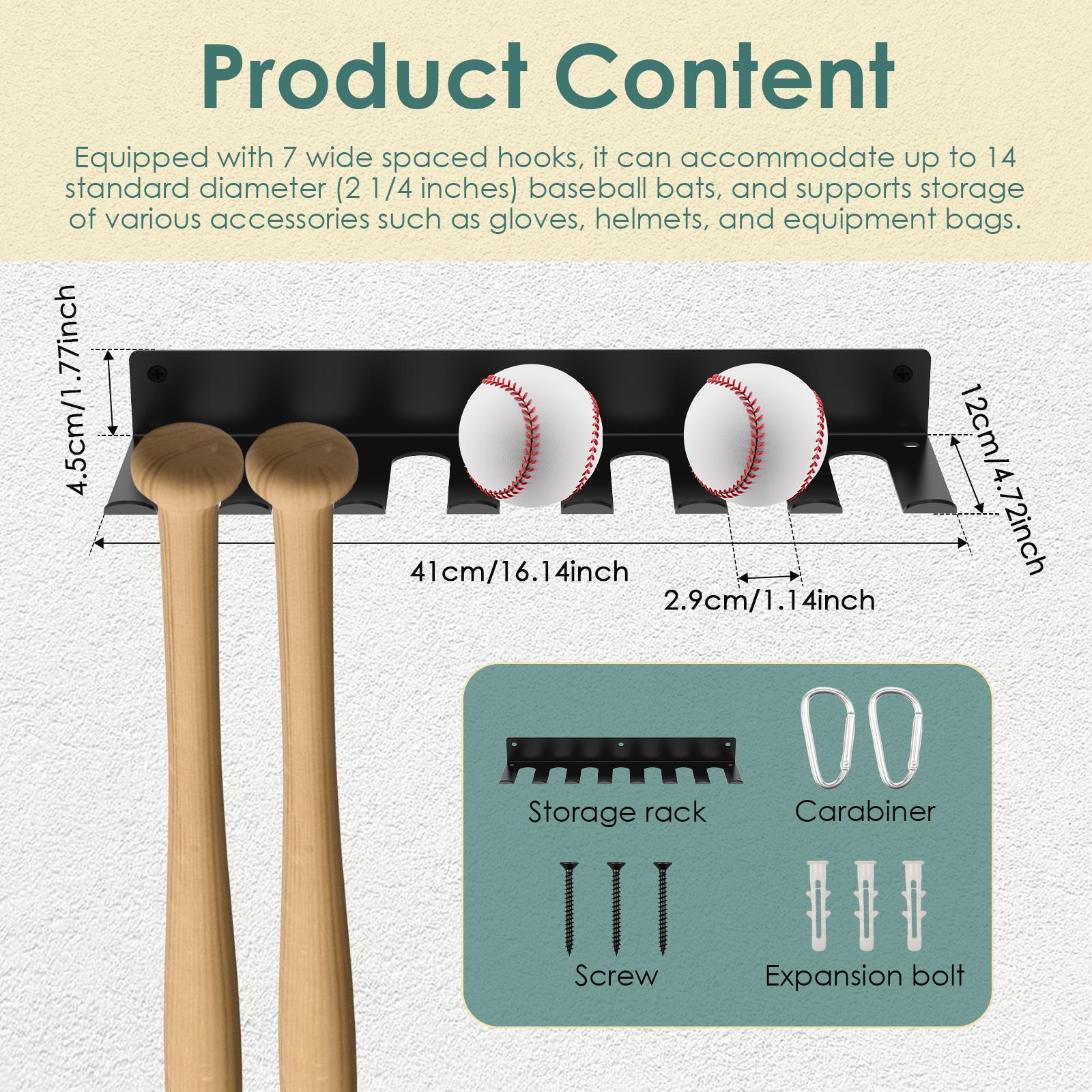 

Wall Mount Baseball Bat Rack Hold 14 Bats Home Sports Equipment Organizer Hanger Barbells Holder Hooks for Hangs Bats,Gloves 16inch чёрный
